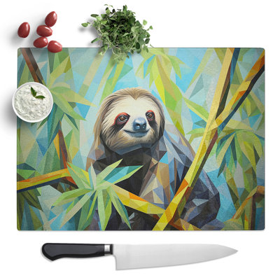 Sloth Geometric No.2  Glass Chopping Board