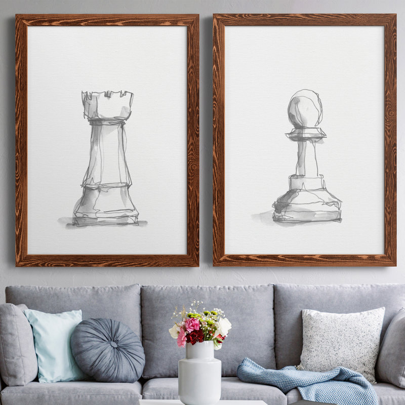 Chess Room Study V - ensemble de 2 reproductions de cadres photo, Toile encadrée érable, H 24 po x l 36 po x P 1,5 po