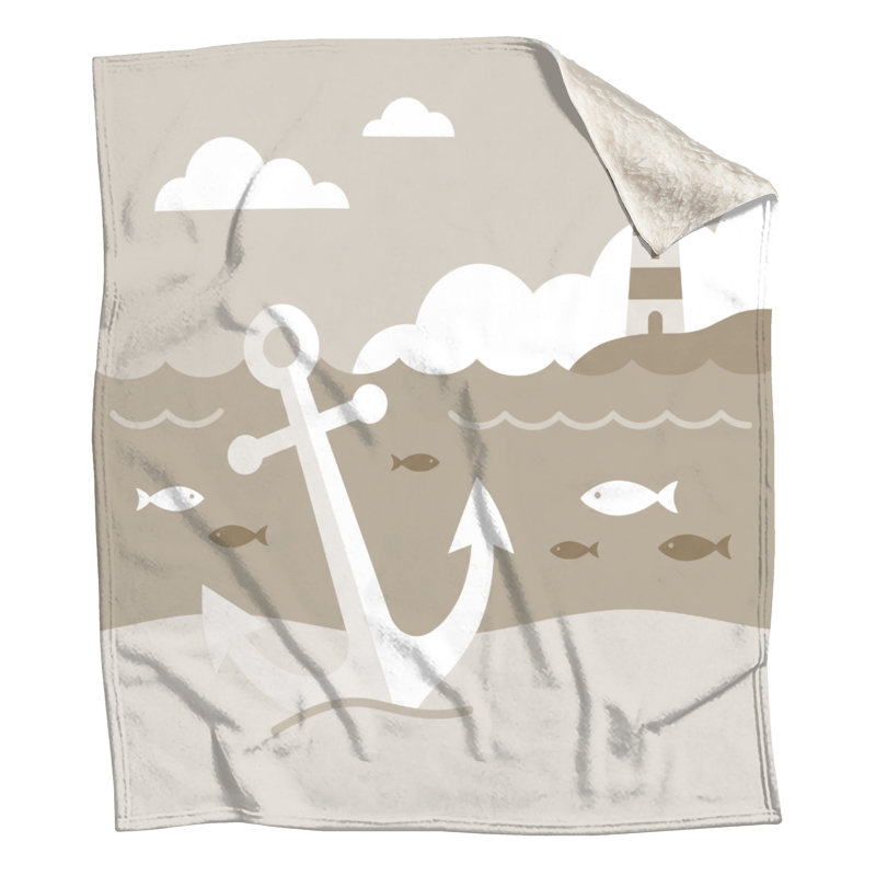 Couvertures de poisson Anchor Lighthouse, L 50 po x H 60 po, Beige clair / blanc