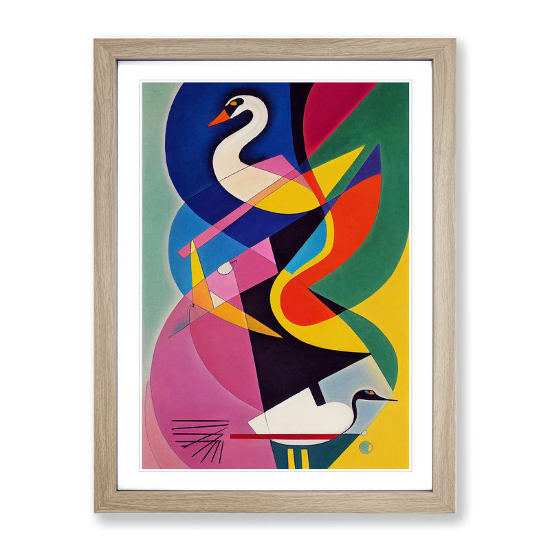 Swan In Abstract - Single Picture Frame Print, 46cm H x 34cm W x 2cm D, Oak Framed