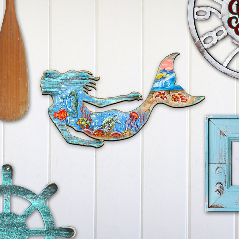 Handmade Coastal Fantasy & Sci-Fi Wall Decor on Wood, 21" H x 36" W x 0.5" D