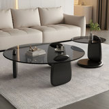Staciee Contemporary 2-piece Round Glass Cocktail Table With Solid Oak Base
