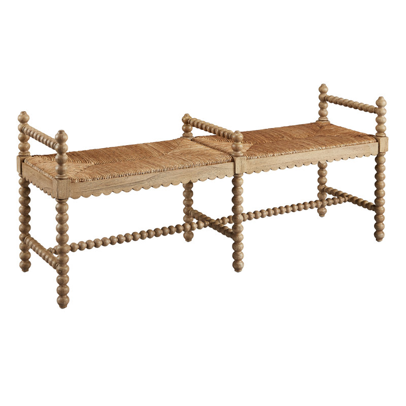 Meilani Beige and Brown Mahogany Bench with Hand-Tied Rush Seat