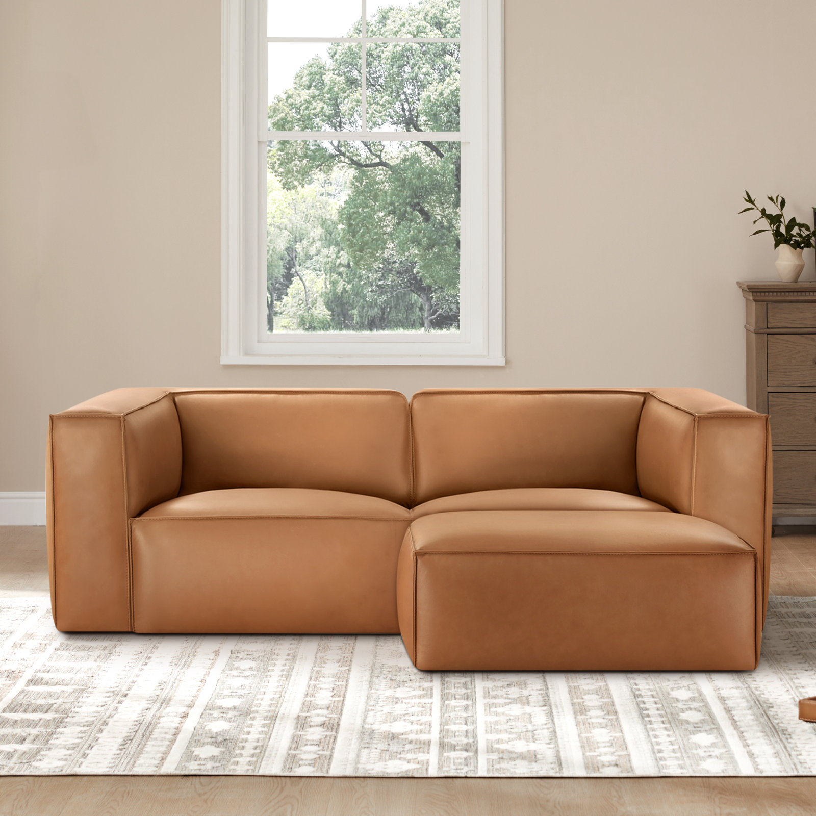 Jaye - 2 Piece Genuine Leather Sofa With Ottoman
