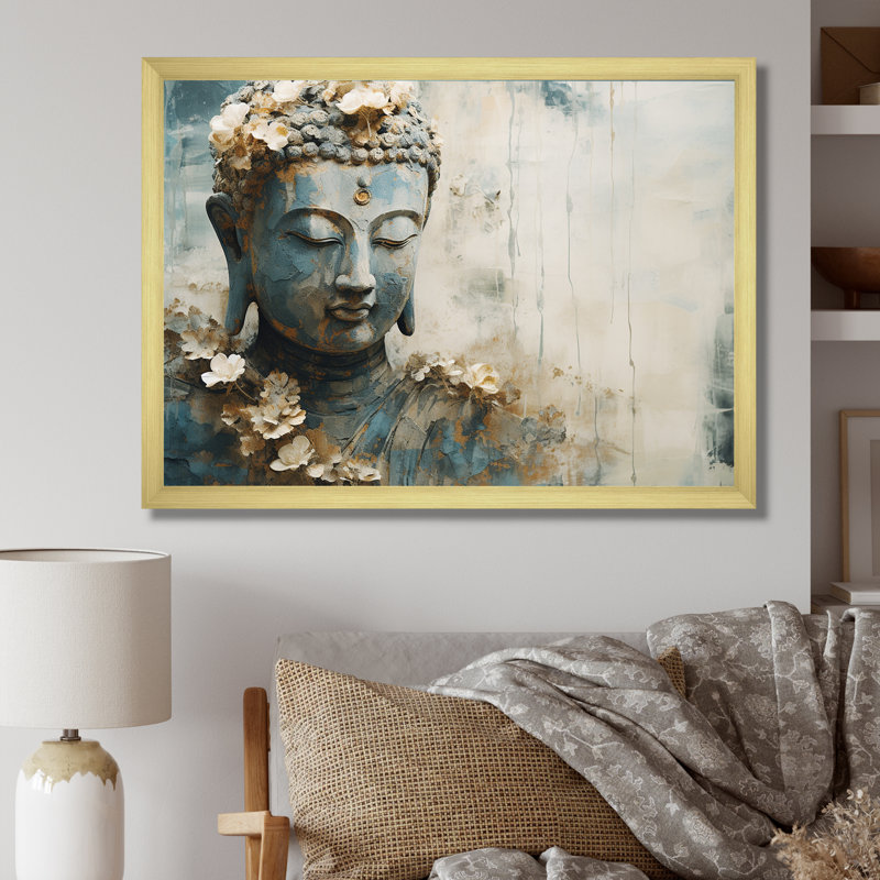 Statue de bouddhisme religieux - art mural bouddhisme, Cadre doré, H 16 po x l 32 po x P 1 po