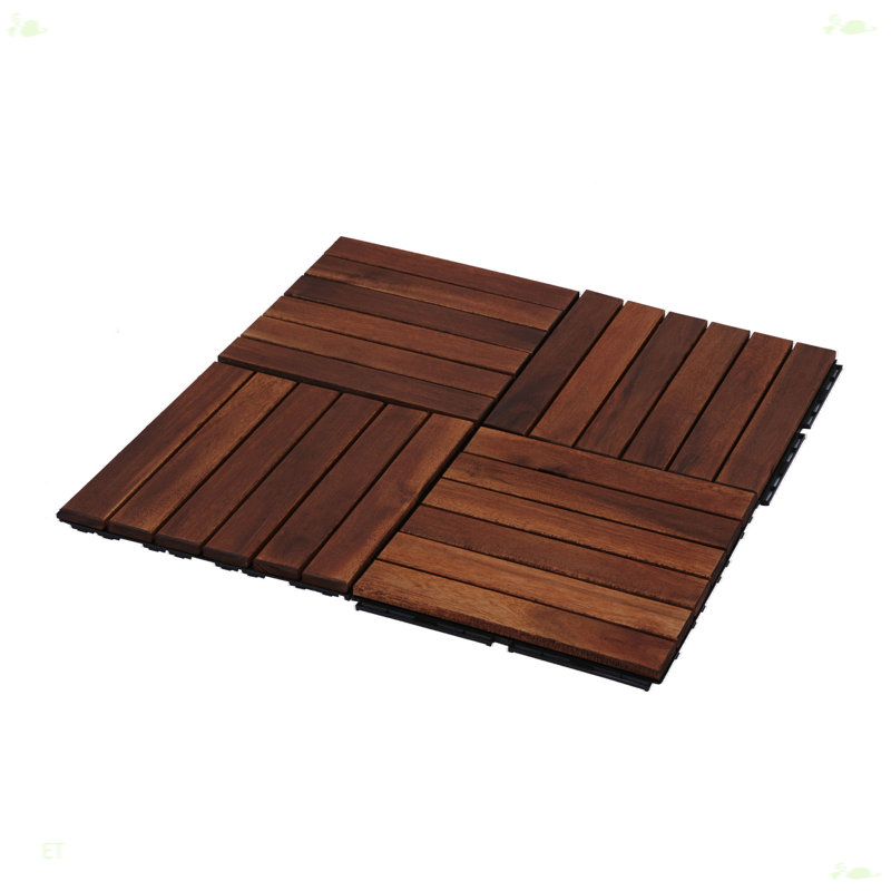 Walnut Brown Acacia Wood Interlocking Deck Tiles, 12x12 inch, Set of 10