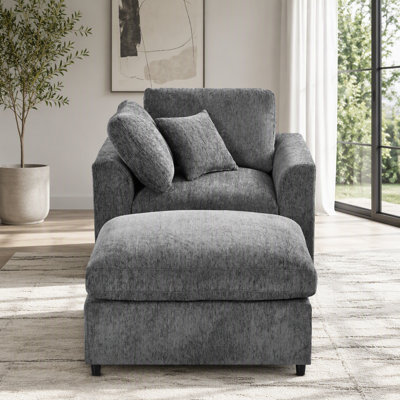 Canapé modulaire modulaire à 6 places avec tissu en chenille doux et repose-pieds mobile