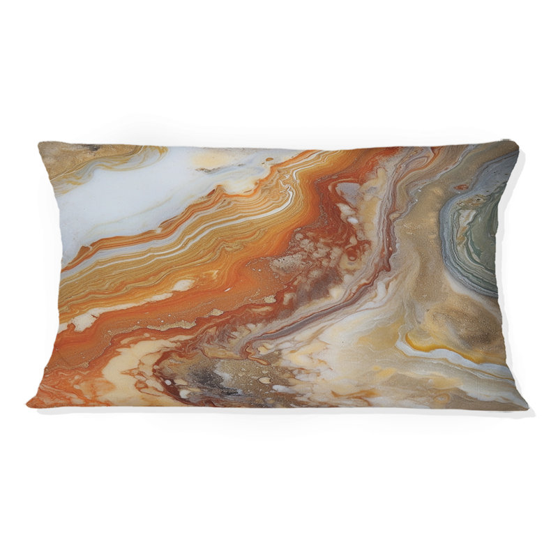 Orange Beige Aqua Symphony - Abstract Printed Throw Pillow