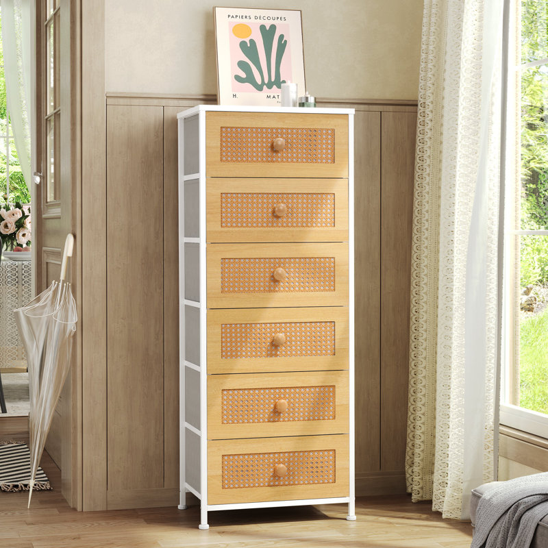 Commode en tissu à 6 tiroirs Annyka, Blanc/naturel