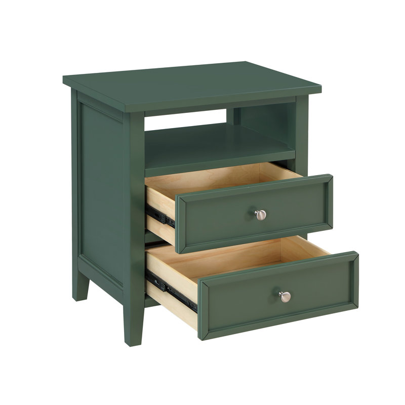 Table de chevet 2 tiroirs, Vert antique