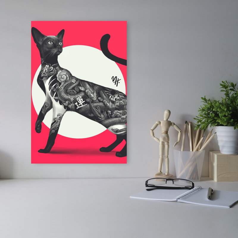 Japanese Tattooed Cat Contemporary Wall Art Print, 45.72cm H x 30.48cm W