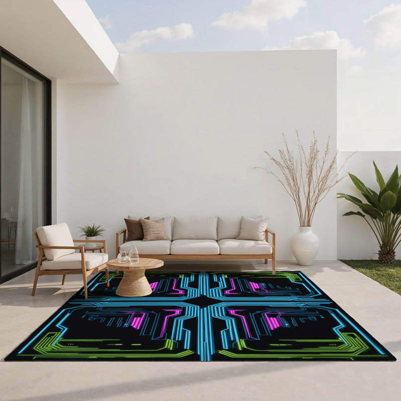 Cyber Ray Indoor And Outdoor Area Rug, Rectangle 1'6" x 2'6"