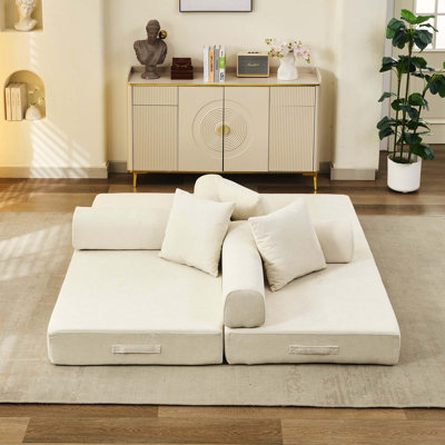 Blue Comfy Convertible Folding Mattress Floor Sofa Bed, Cate Fabric With Armrest, Lounge Couch For Living Room, Bedroom & Studio