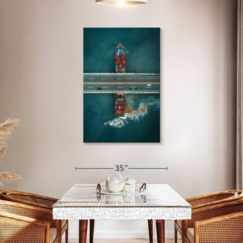 Mehar Cargo Ship Under Bridge, 45" H x 30" W