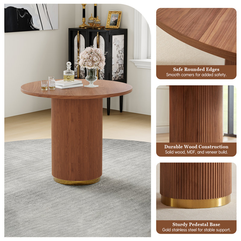 Ensemble de table de salle à manger 3 pièces avec fauteuils à oreilles en velours - Base piédestal, sièges 2, petit espace