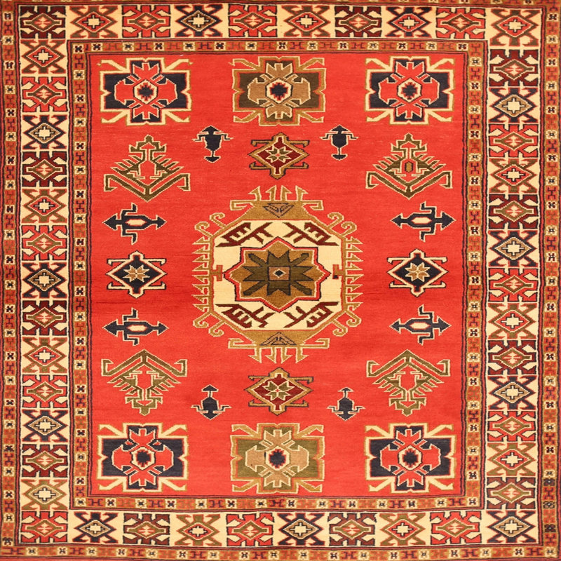 Tapis traditionnel rouge / beige Colitta, Carré 8 pi