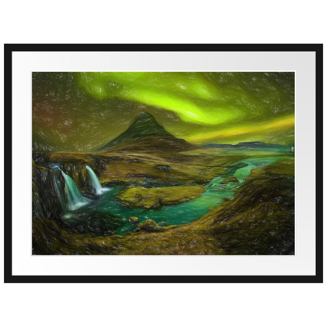 Gerahmtes Poster Kirkjufell Wasserfall