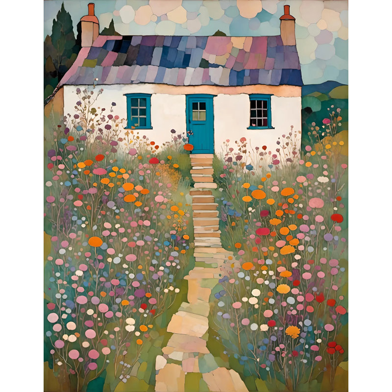«Whimsical Cottage Garden», art mural sur toile tendue, H 16 po x l 12 po x P 1 po