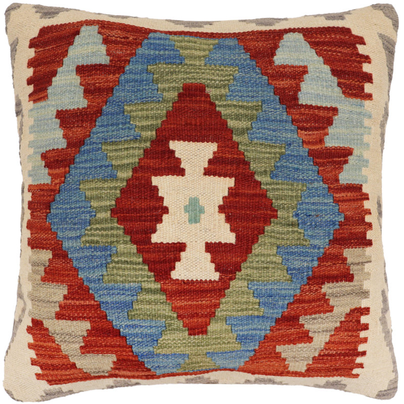 Coussin rustique Kilim, H 20 po x l 20 po, Beige / rouge / vert / bleu