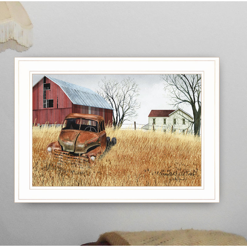 «Granddad's Old Truck» par Billy Jacobs - Reproduction d'art sur papier encadrée, Cadre blanc