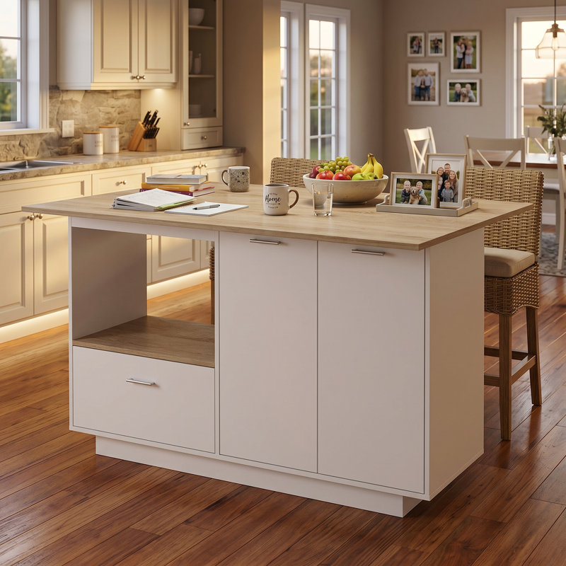 Extendable Kitchen Island – Cabinet + Drawer + Open Shelf