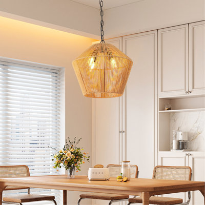 Luminaire suspendu en corde de chanvre de 17 po - tissé à la main pour îlot de cuisine, salle à manger, finition naturelle de chambre à coucher, fer à repasser réglable et éclairage décoratif combiné style naturel, moulé