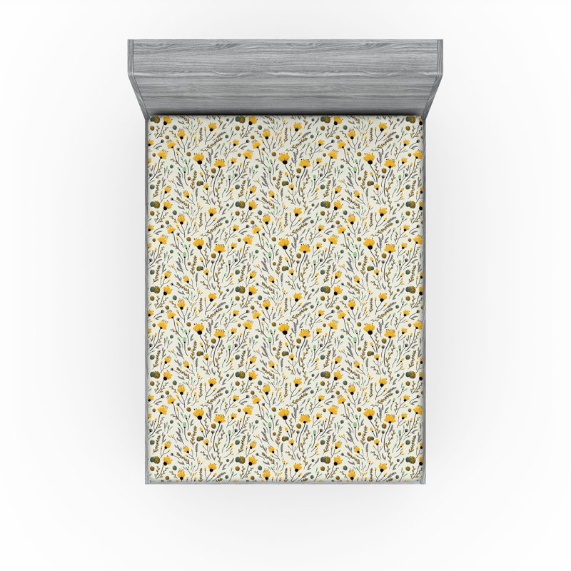 Drap-housse Ambesonne, paquet de 2, Jaune / bleu-vert / motif floral noir, Drap-housse grand