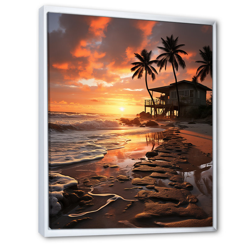 Miami Sunrise Magic II sur impression sur toile, H 32 po x l 24 po x P 1 po, Cadre flottant blanc