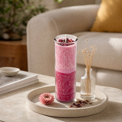 Ornement en céramique, bougie parfumée en verre à texture cristalline bicolore, chandelle rituelle en verre faite à la main avec fleurs séchées, décoration de chandelle de sorcière