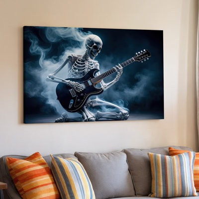 Canvas A Spectral Skeleton Stands In A Dramatic Pose Passionately Playing Wall Art An Electric Guitar Enveloped In Swirling Blue And Canvas Wall Art Canvas A Spectral Skeleton Stands In A Dramatic Pose Passionately Playing Wall Art An Electric Guitar Enveloped In Swirling Blue And Canvas Wall Art