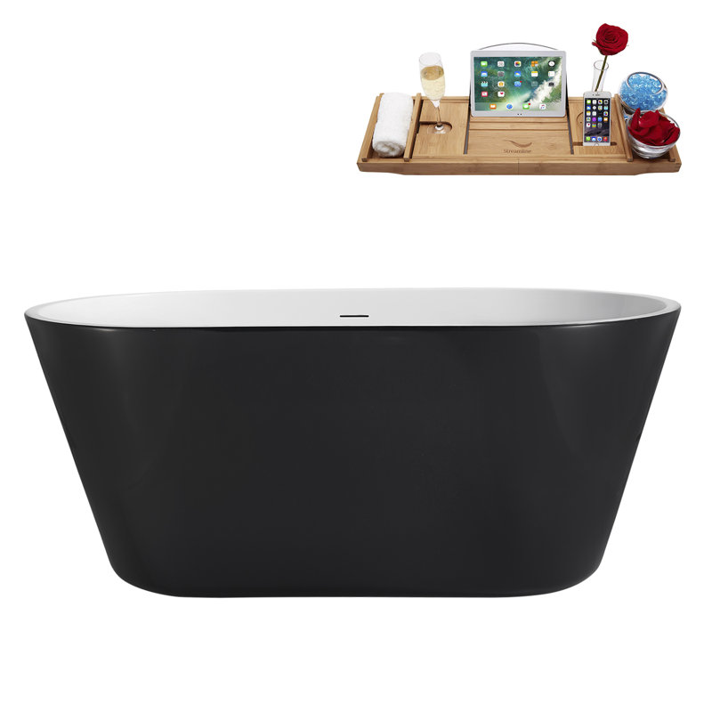 54" Streamline Soaking Freestanding Tub and Tray With Internal Drain, Polished Gold