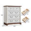Commode 5 tiroirs l 31,5 po, commode blanche et brune, commode de rangement en bois rustique