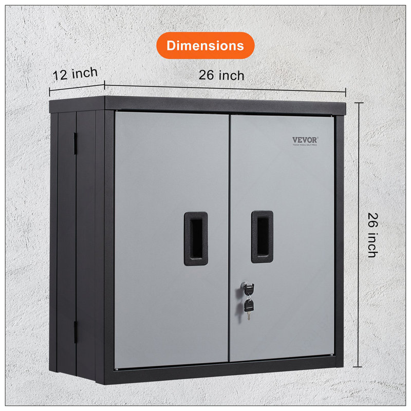 Armoire murale pliable, armoire de garage en métal, petite armoire murale 26 po, capacité de chargement de 240 lb, tablette réglable