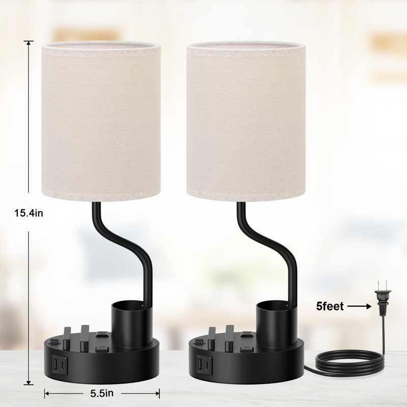 Lampe de chevet 15,4 po avec station de charge, porte-stylo et support pour téléphone