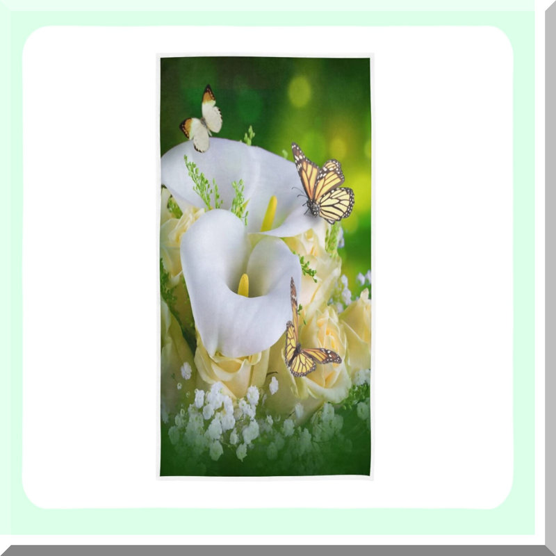Elegant Calla Lilies Butterfly Hand Towel - Decorative Fingertip Towels for Bathroom, Kitchen, Spa, Gym, Yoga, Travel - 30x15 Inch
