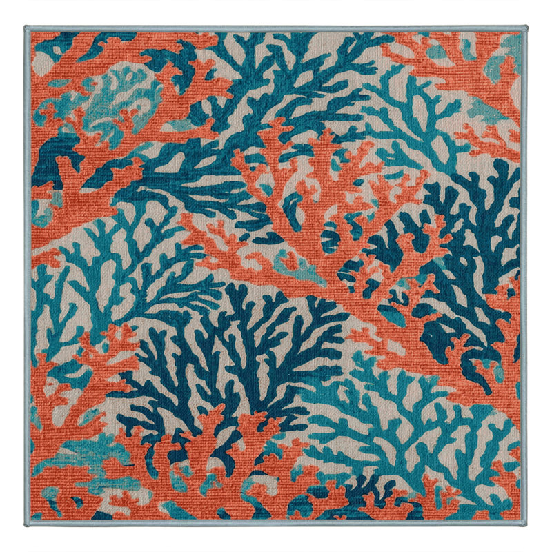  Tapis bord de mer lavable Coral Reef, Carré 4 pi