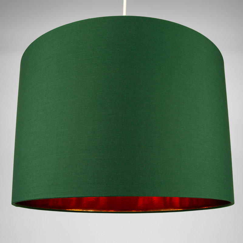 Contemporary Cotton Lamp/Light Shade with Shiny Paper Inner, 25cm H x 40cm W x 40cm D, Green