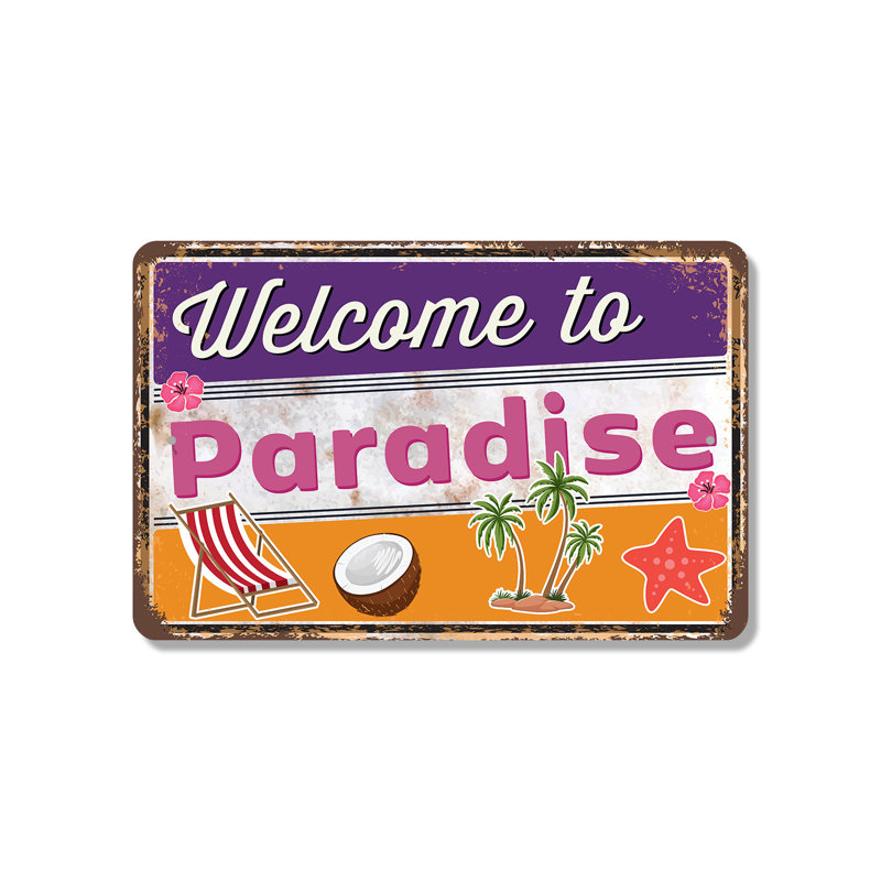 Enseigne en plastique 8 po x 12 po Welcome To Paradise Vintage Style (paquet de 2)