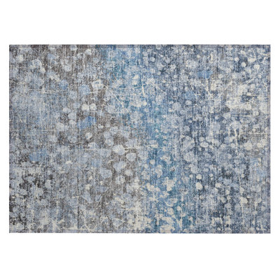 Machine Washable Indoor/Outdoor Xhevrie Blue Rug