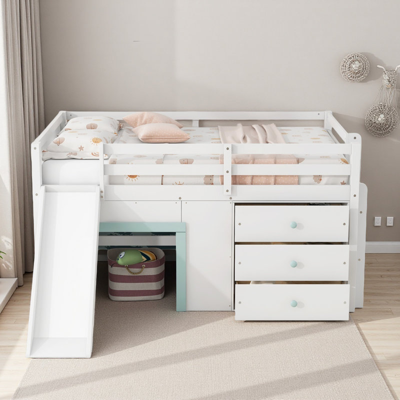 Full Size Low Loft Bed With 3 Storage Drawers