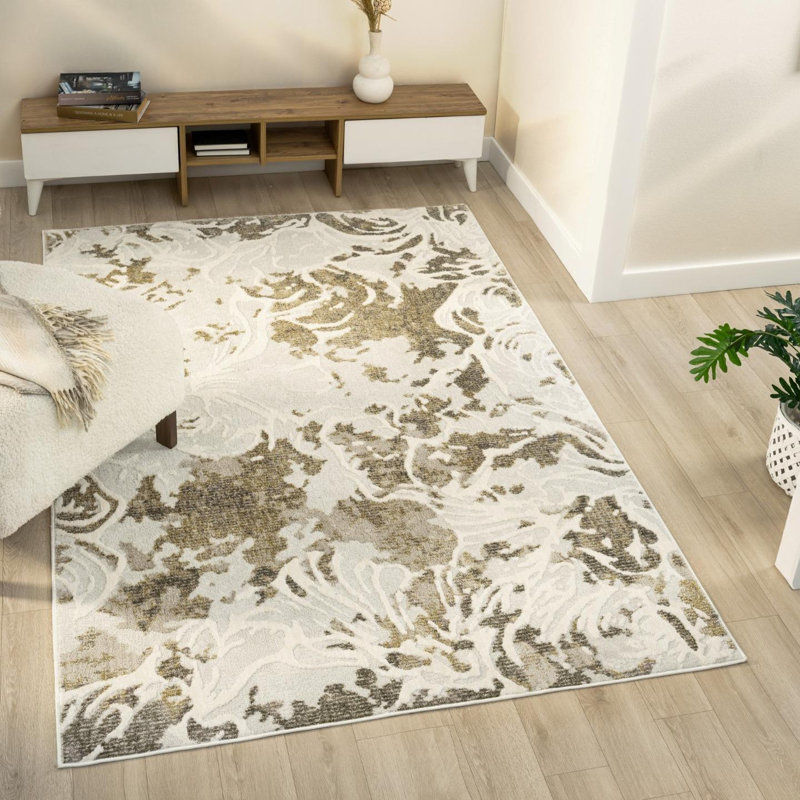 Tapis moderne en marbre vieilli, Rectangle 4 pi 11 po x 7 pi 2 po
