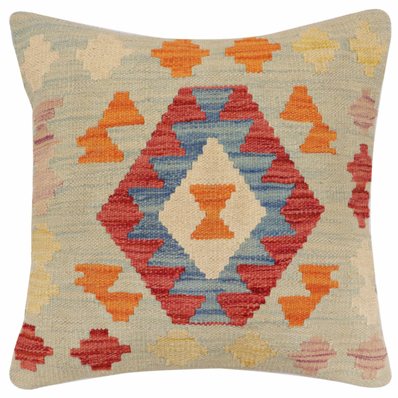 Coussin Boho Chic May, H 18 po x l 17 po, Bleu / rouge / beige / orange