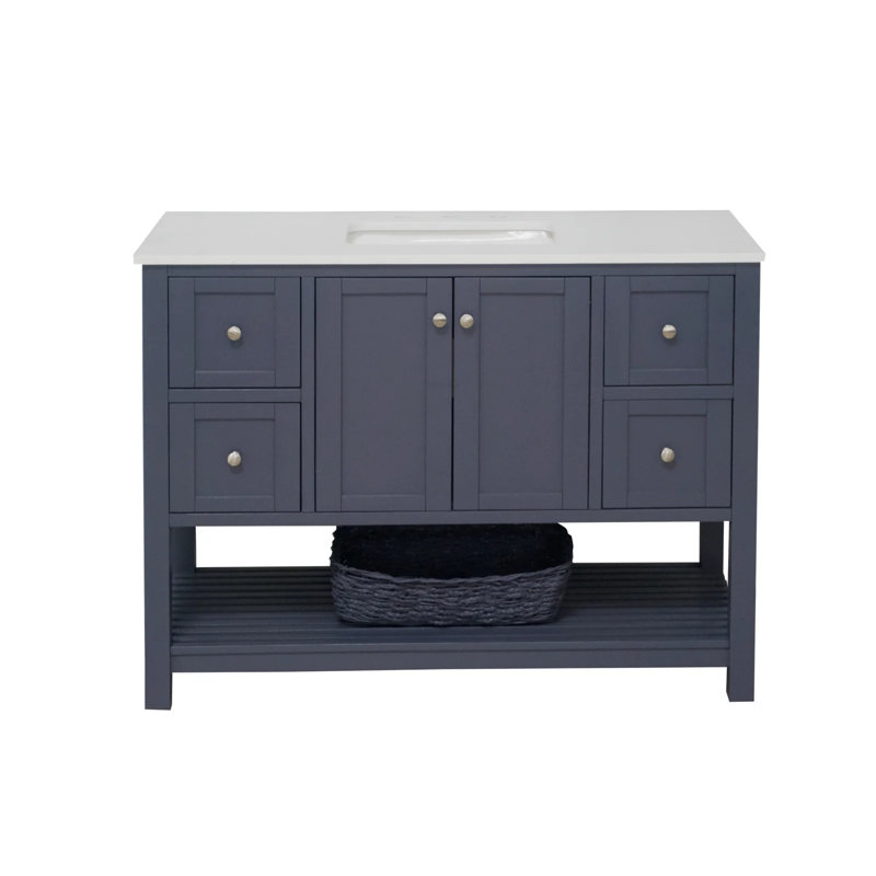 Ensemble de meuble-lavabo simple 48 po Binne, Gris marine, Blanc d'ingénierie