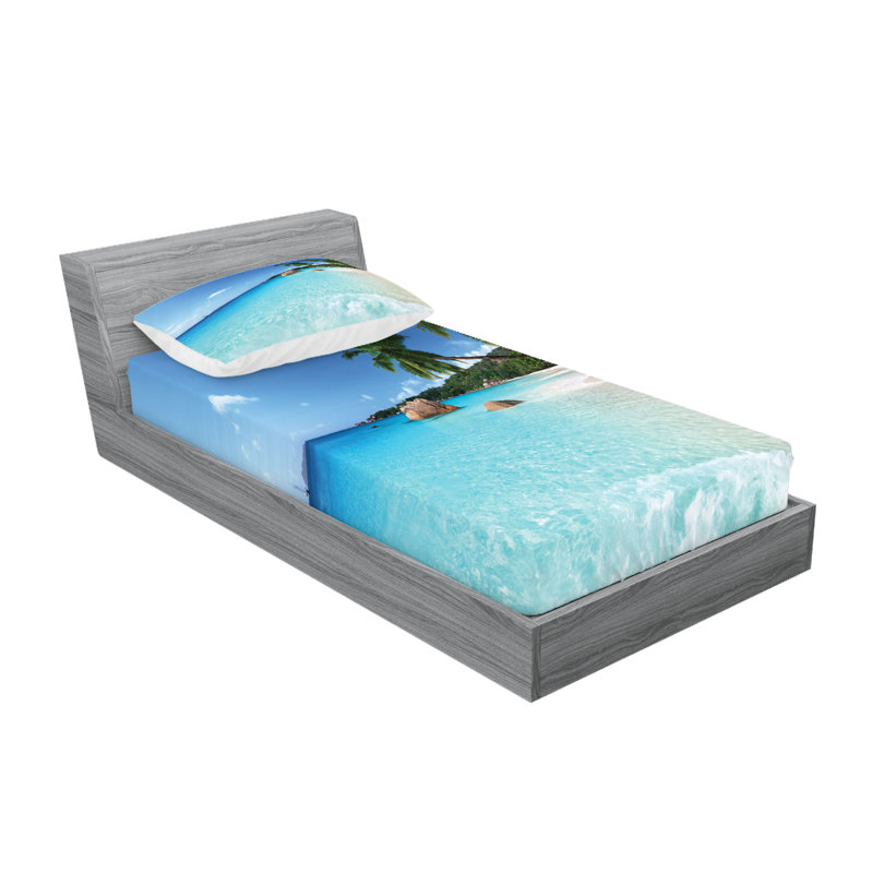 Drap-housse et coussin décoratif Ambesonne, Ensemble de draps pour lit simple + 3 pièces supp
