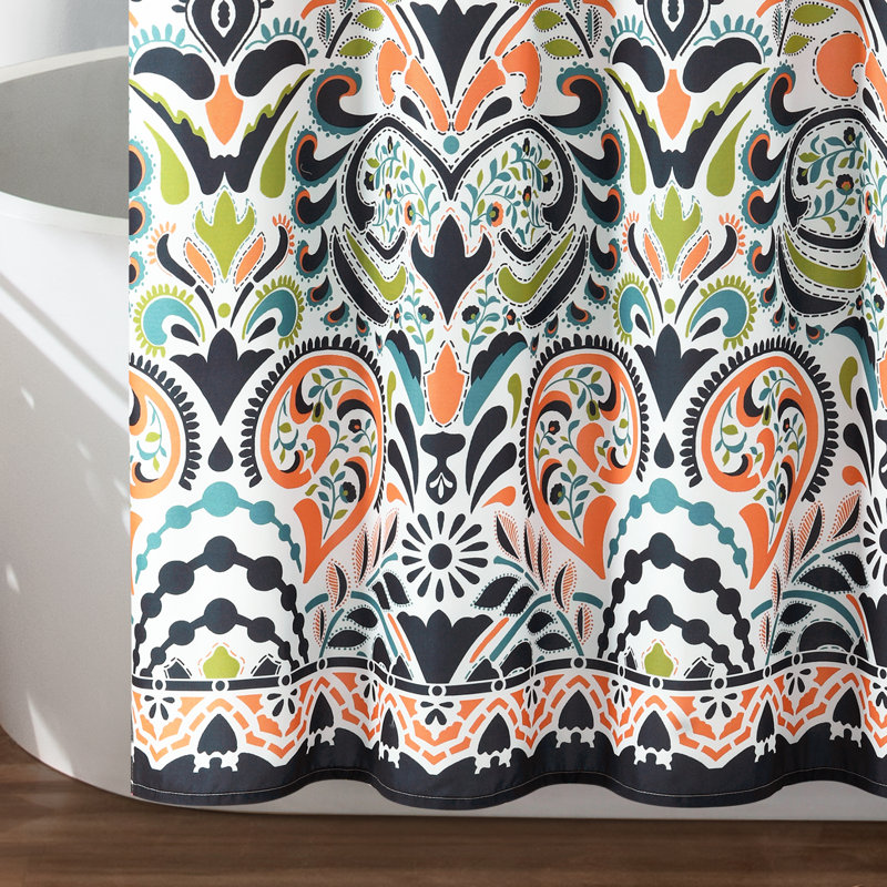 Bridgetown Polyester Shower Curtain, Navy/Tangerine