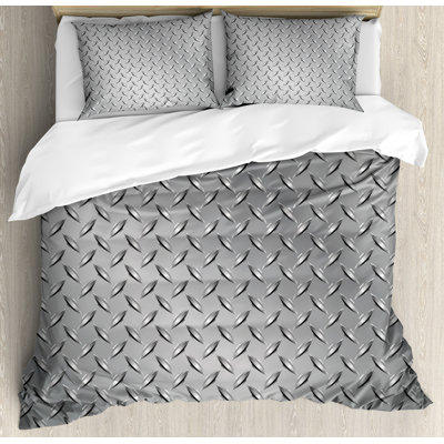 Cross Wire Fence Netting Display with Diamond Plate Effects Chrome Kitsch Motif Duvet Cover Set -  Ambesonne, nev_21697_king