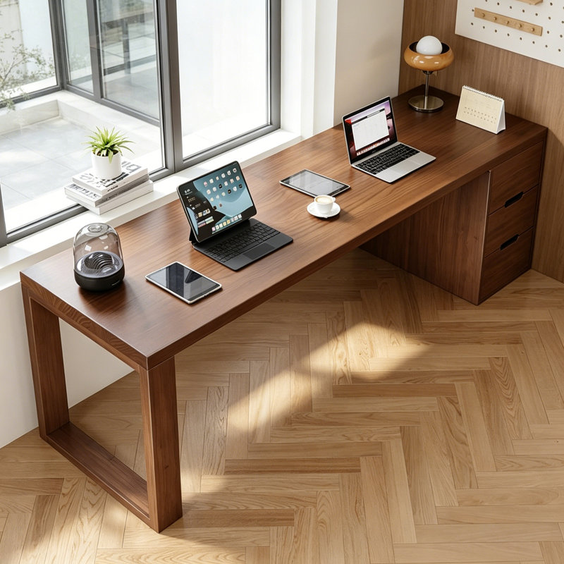 Modern Rectangular Solid Wood Desks with Drawers, 29.52" H x 86.61" W x 23.62" D