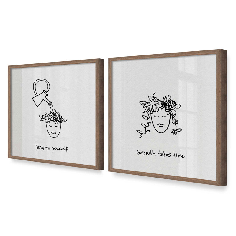 «Water Your Mind», ensemble de 2 impressions, 36 po x 36 po, Impression encadrée, Noyer