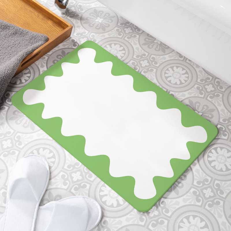 Non-Slip Bath Rug, Green/White
