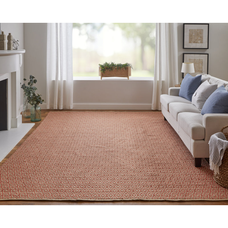 Tapis rectangulaire en polyester rouge / ivoire Piercy, Rectangle 4 pi 10 po x 7 pi 10 po